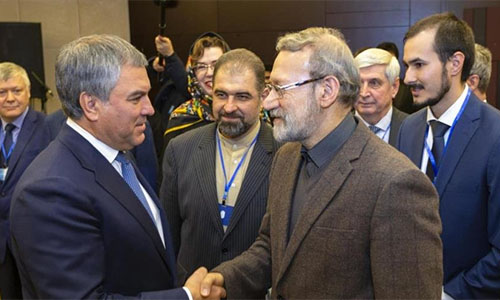 Viacheslav Volodin con Ali Lariyani Las sanciones de Estados Unidos unen más a Irán y Rusia